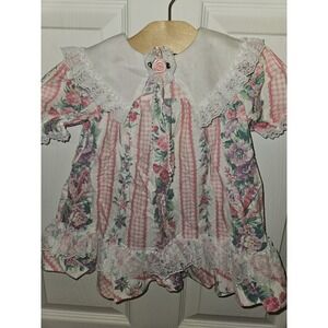 Vintage 1980s Evy Floral Pattern Colorful Girl's Dress w/ Lace Trim Size 2T